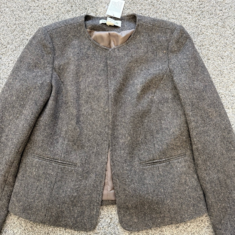 NWT Vintage Orvis 100% Wool Tweed Jacket Brown Preppy Academic Work Womenās US 8